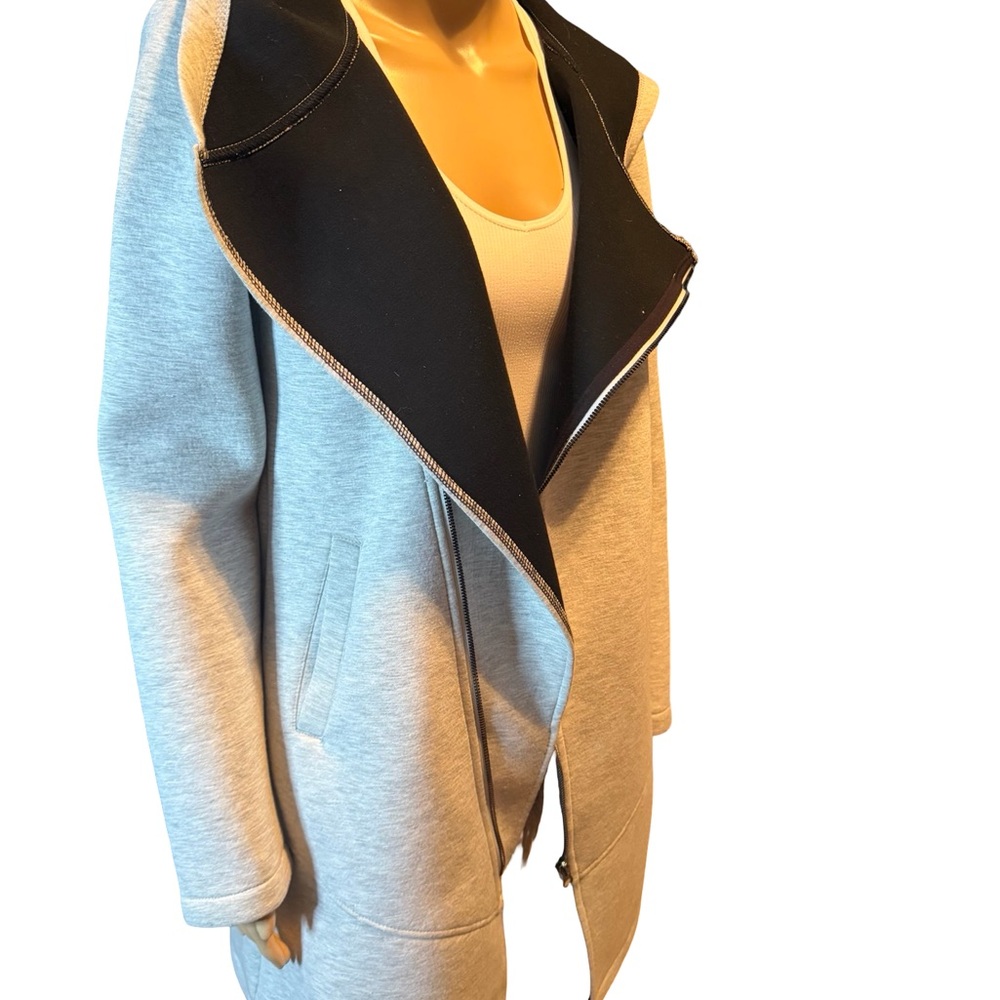 Light Gray Hooded Coat with Black Contrast Hood